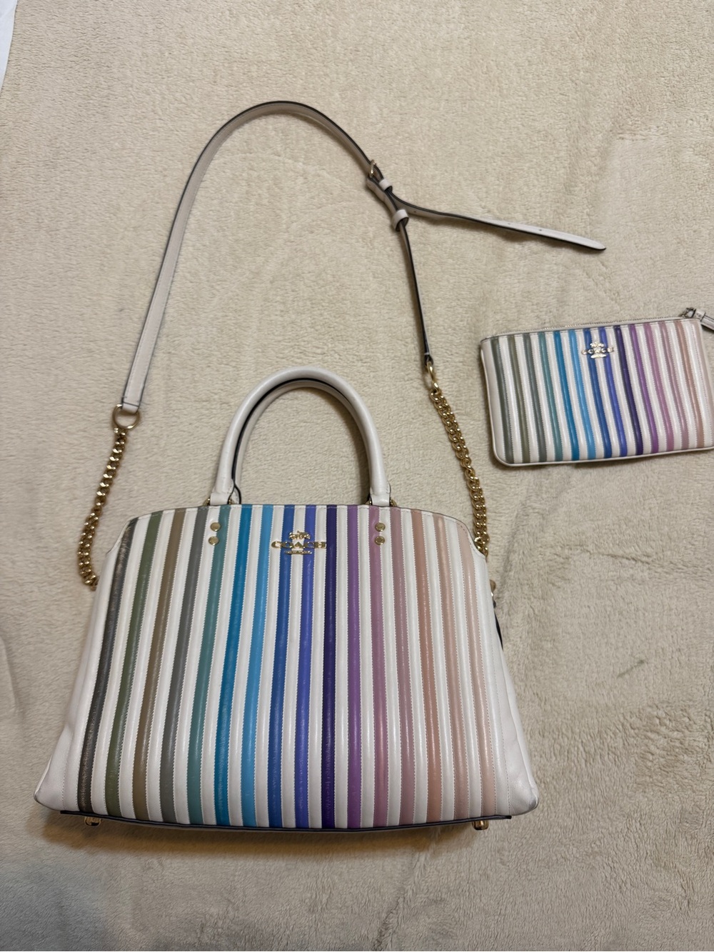 Coach White Leather Quilted Ombre Lillie Satchel & Wristlet